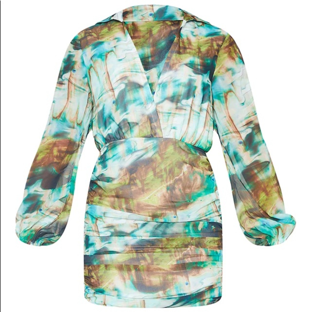 Pretty little thing multi print plunge long sleeve dress